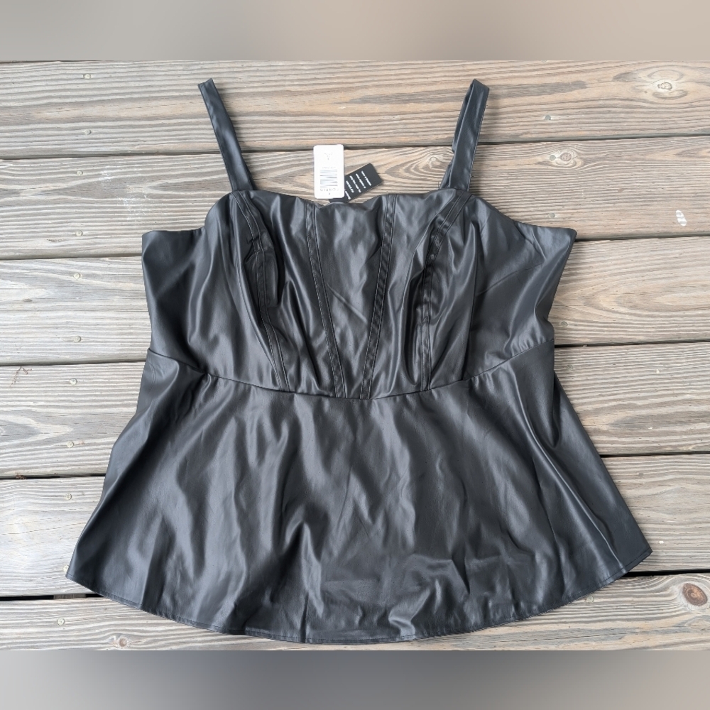 Torrid Black Faux Leather Peplum Corset Women's Top